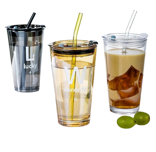 Caneca de Vidro com Canudo